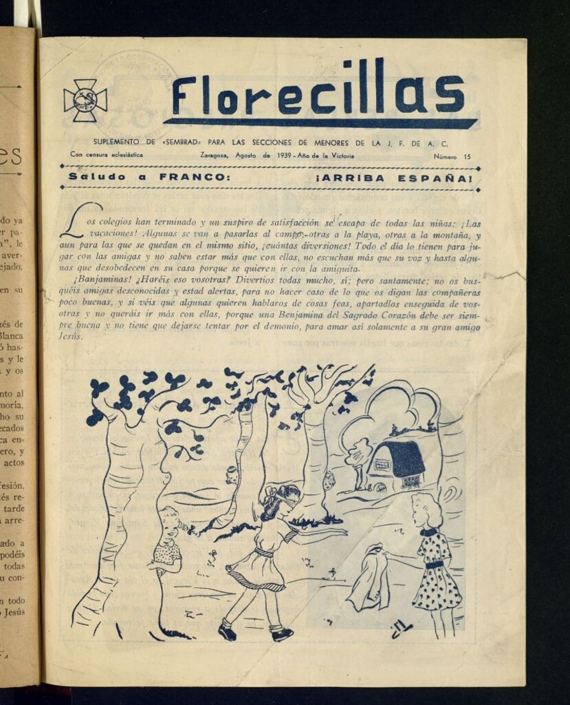 Miniatura de Florecillas : suplemento de "Sembrad" para las secciones de menores de J.F. de A.C. de agosto de 1939