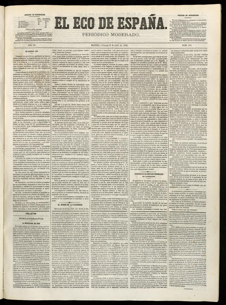 Miniatura de El Eco de España del 19 de abril de 1872
