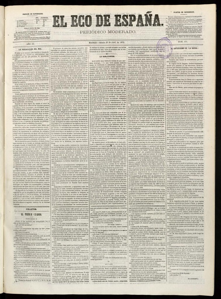 Miniatura de El Eco de España del 20 de abril de 1872
