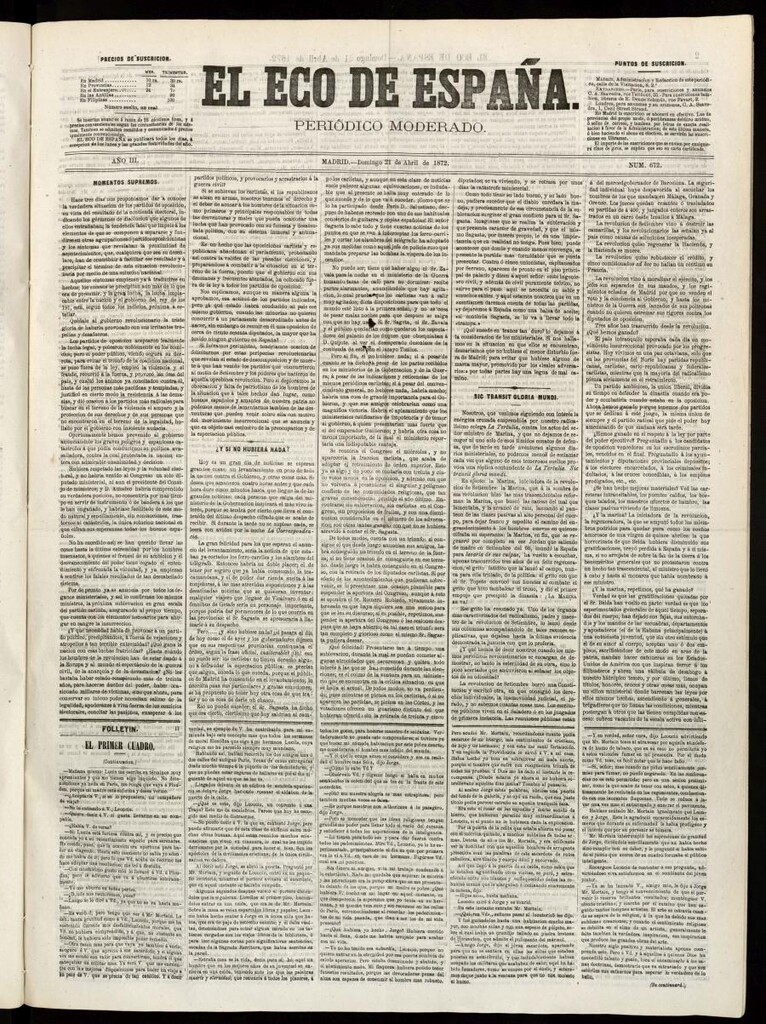 Miniatura de El Eco de España del 21 de abril de 1872