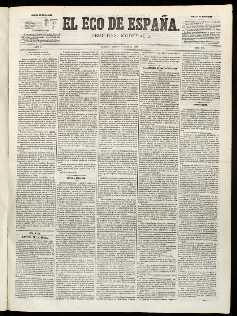 Miniatura de El Eco de España del 23 de abril de 1872