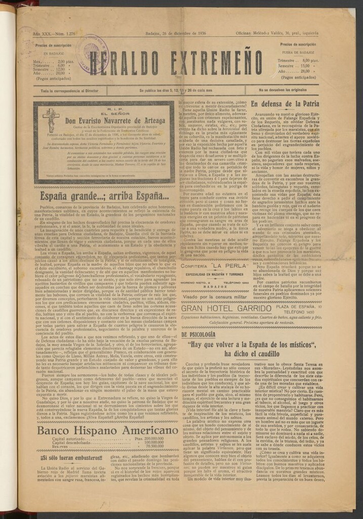 Miniatura de Heraldo extremeño del 26 de diciembre de 1936