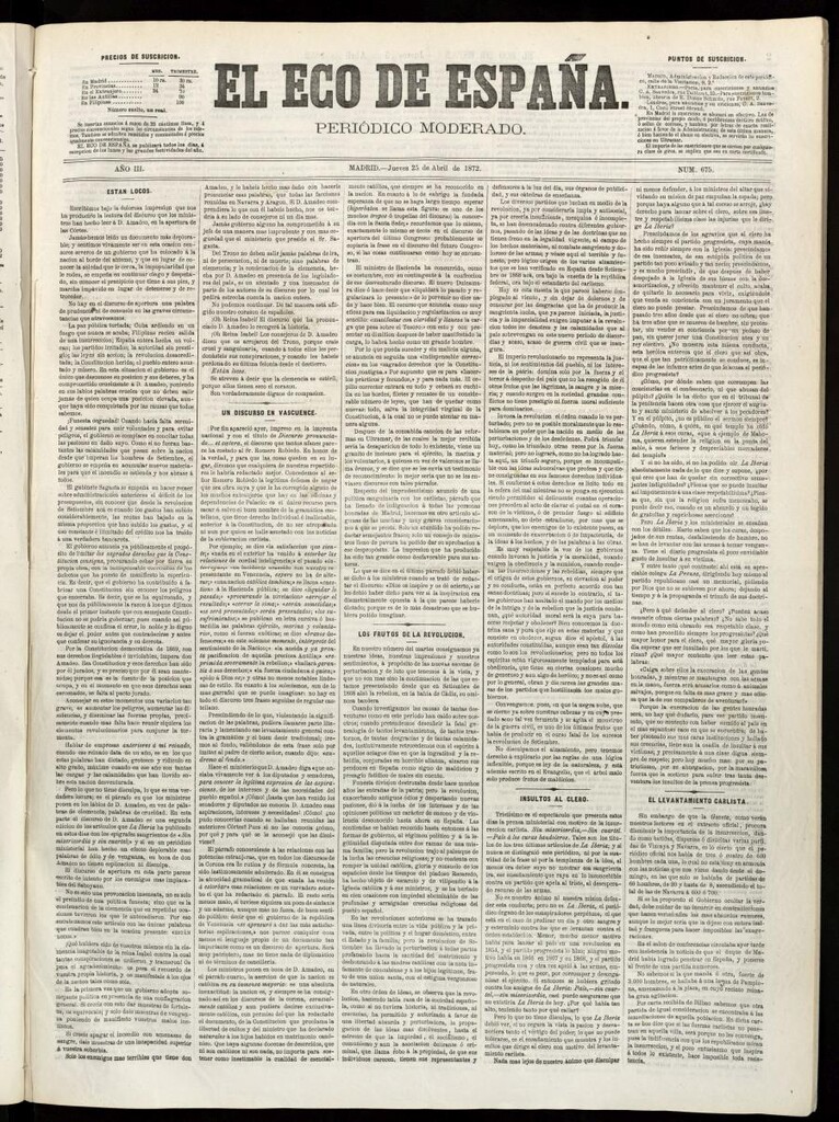 Miniatura de El Eco de España del 25 de abril de 1872