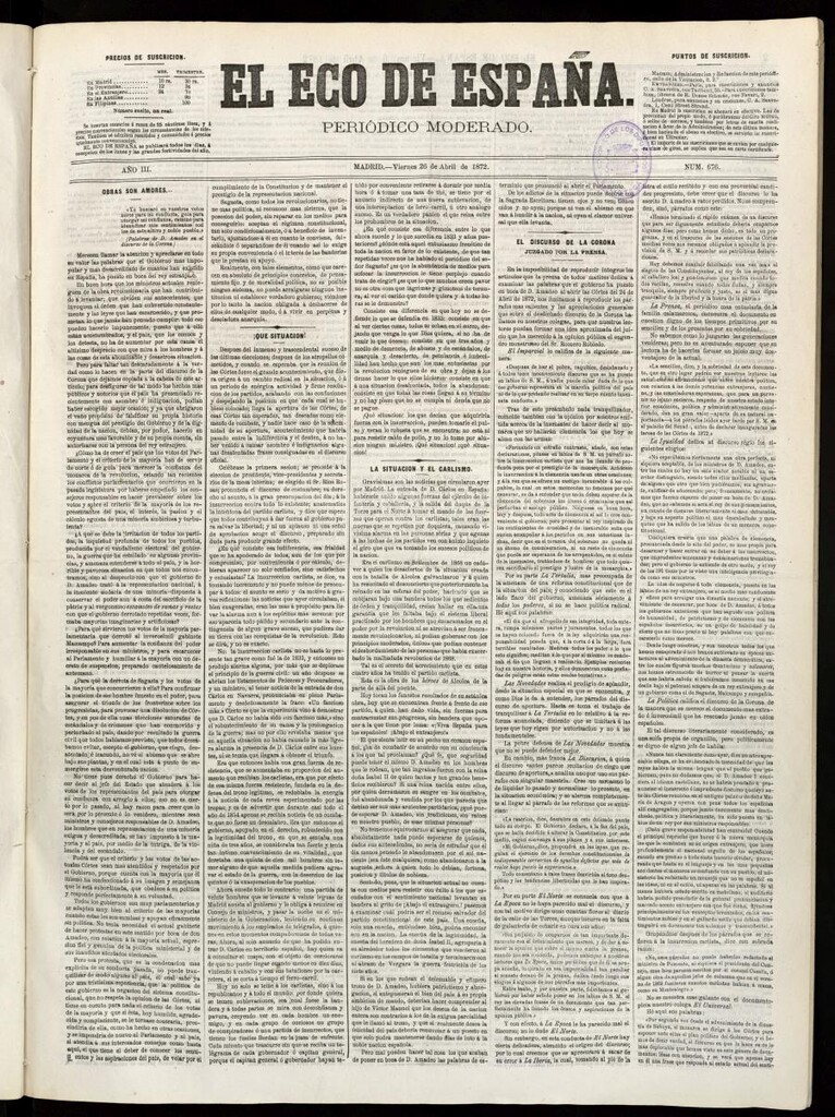 Miniatura de El Eco de España del 26 de abril de 1872