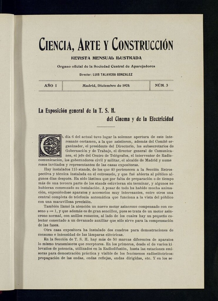 Miniatura de Industria y Construcción: revista mensual ilustrada. Órgano de la Sociedad Central de Aparejadores de diciembre de 1924