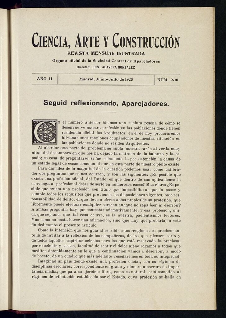 Miniatura de Industria y Construcción: revista mensual ilustrada. Órgano de la Sociedad Central de Aparejadores de junio-julio de 1925