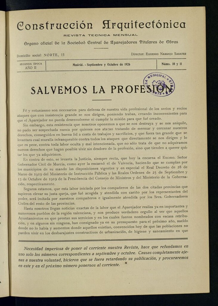 Miniatura de Construcción arquitectónica: revista técnica mensual de septiembre y octubre de 1926