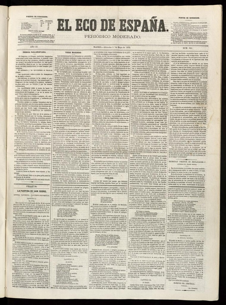 Miniatura de El Eco de España del 1 de mayo de 1872