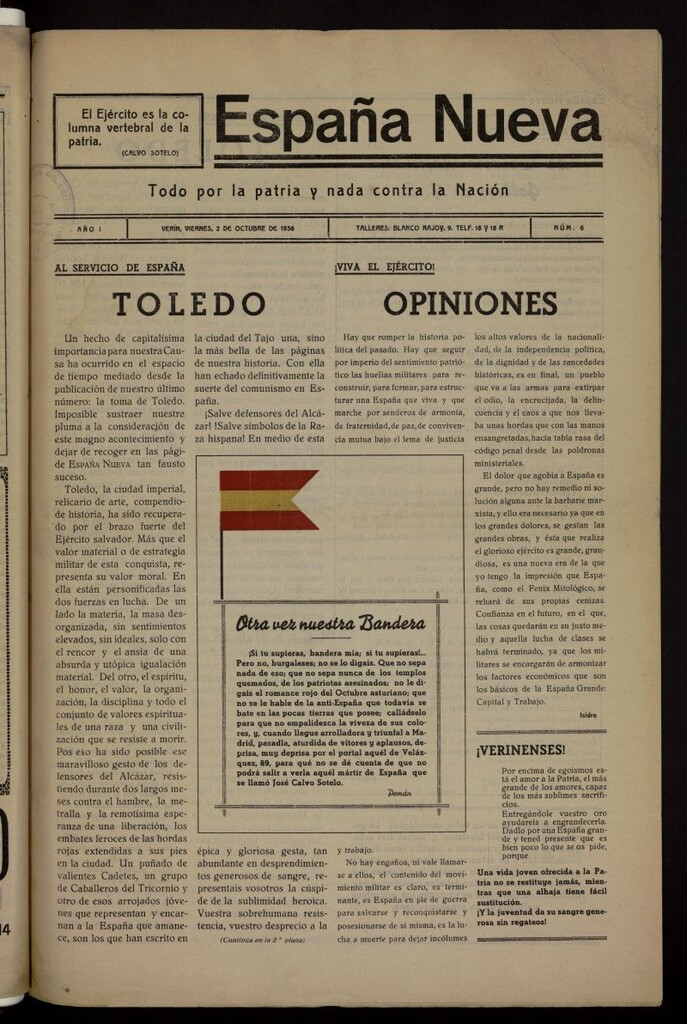 Miniatura de España nueva : todo por la patria y nada contra la Nación del 2 de octubre de 1936