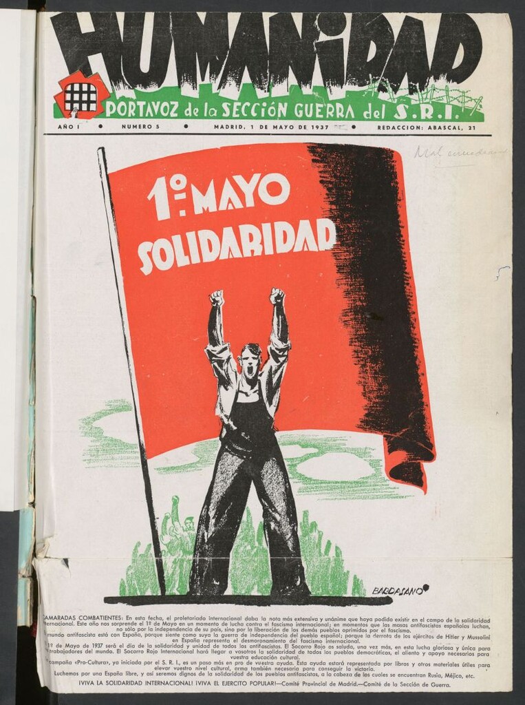 Miniatura de Humanidad : portavoz de la Sección Guerra del SRI del 1 de mayo de 1937