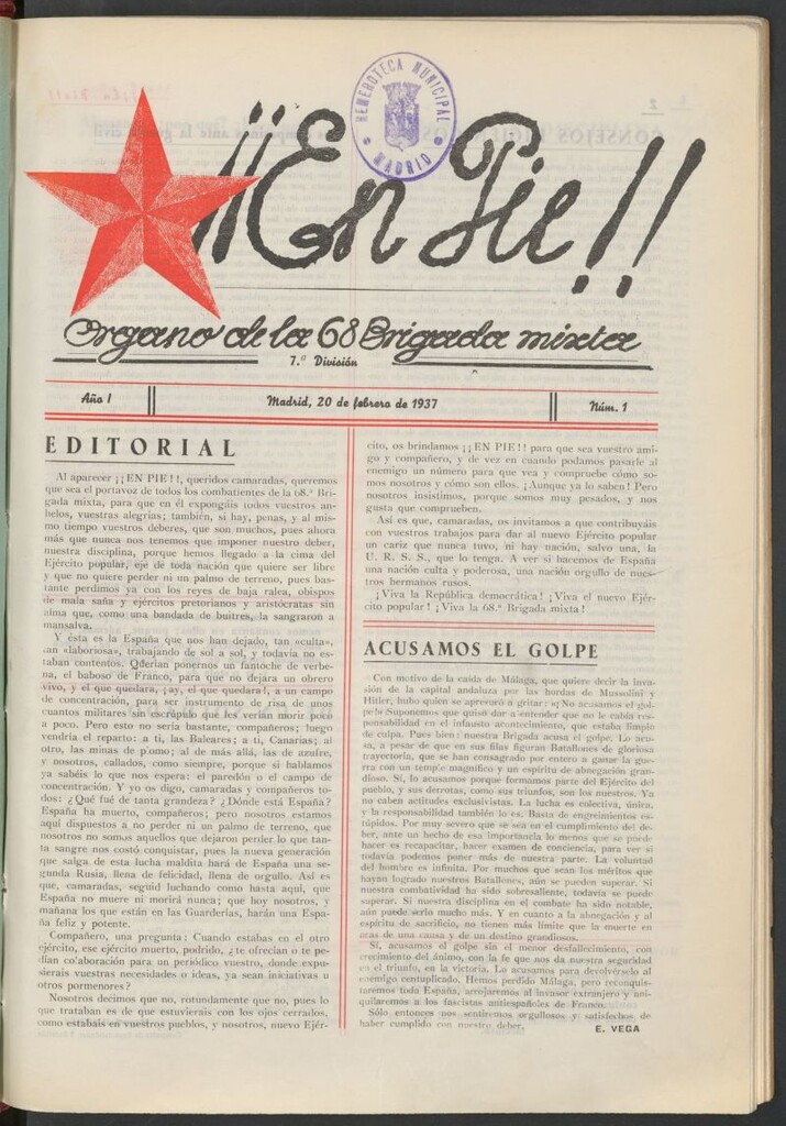 Miniatura de ¡¡En pie!! : Órgano de la 68 Brigada Mixta, 7ª División del 20 de febrero de 1937