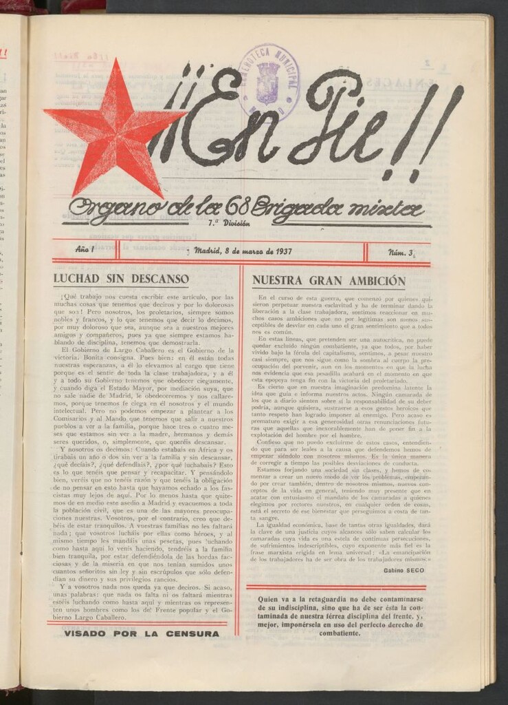 Miniatura de ¡¡En pie!! : Órgano de la 68 Brigada Mixta, 7ª División del 8 de marzo de 1937