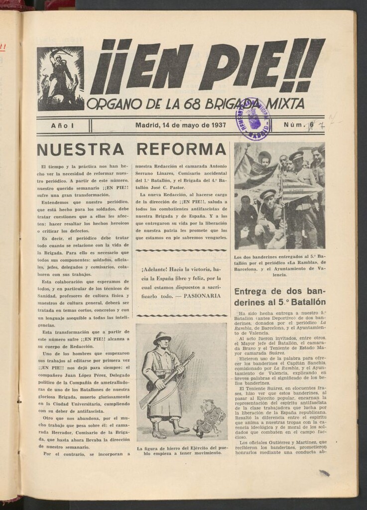 Miniatura de ¡¡En pie!! : Órgano de la 68 Brigada Mixta, 7ª División del 14 de mayo de 1937