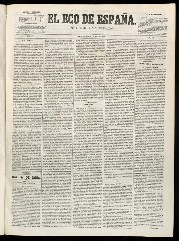 Miniatura de El Eco de España del 3 de mayo de 1872