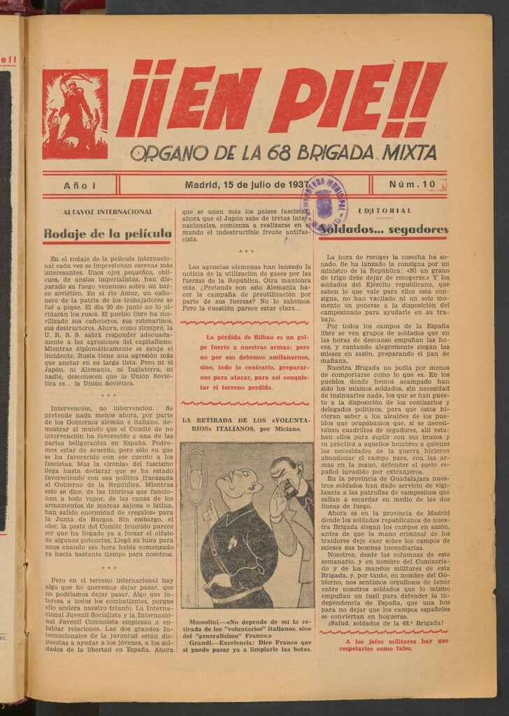 Miniatura de ¡¡En pie!! : Órgano de la 68 Brigada Mixta, 7ª División del 15 de julio de 1937