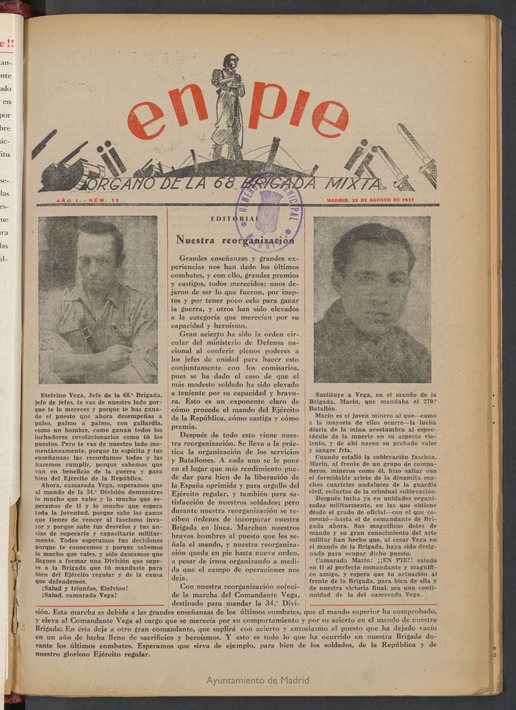 Miniatura de ¡¡En pie!! : Órgano de la 68 Brigada Mixta, 7ª División del 22 de agosto de 1937