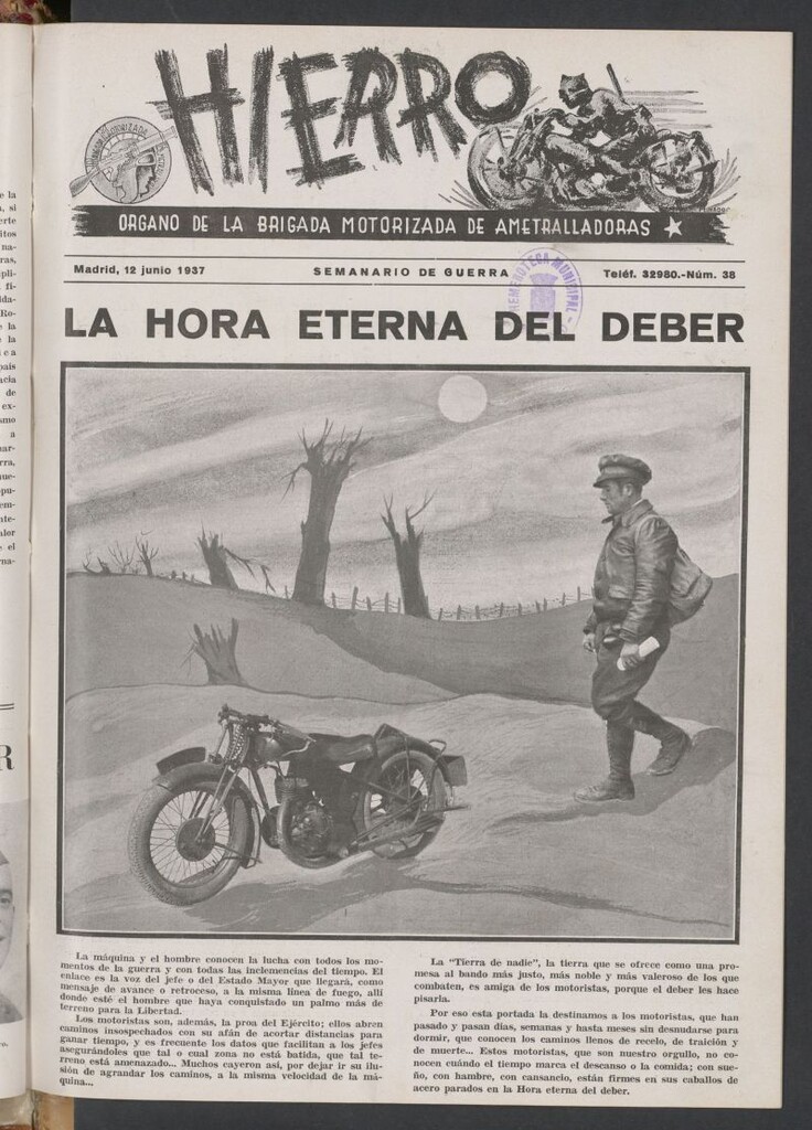 Miniatura de Hierro : órgano del Batallón de Hierro, Brigada Motorizada de Ametralladoras : semanario de guerra dfel 12 de junio de 1937
