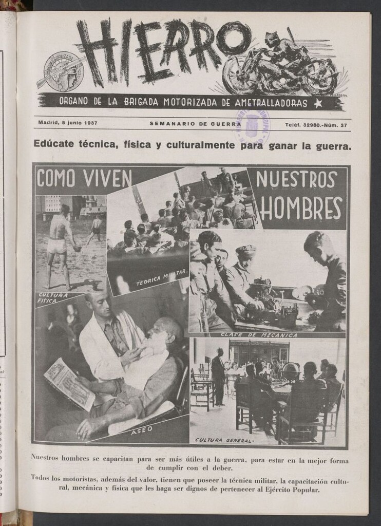 Miniatura de Hierro : órgano del Batallón de Hierro, Brigada Motorizada de Ametralladoras : semanario de guerra del 5 de junio de 1937