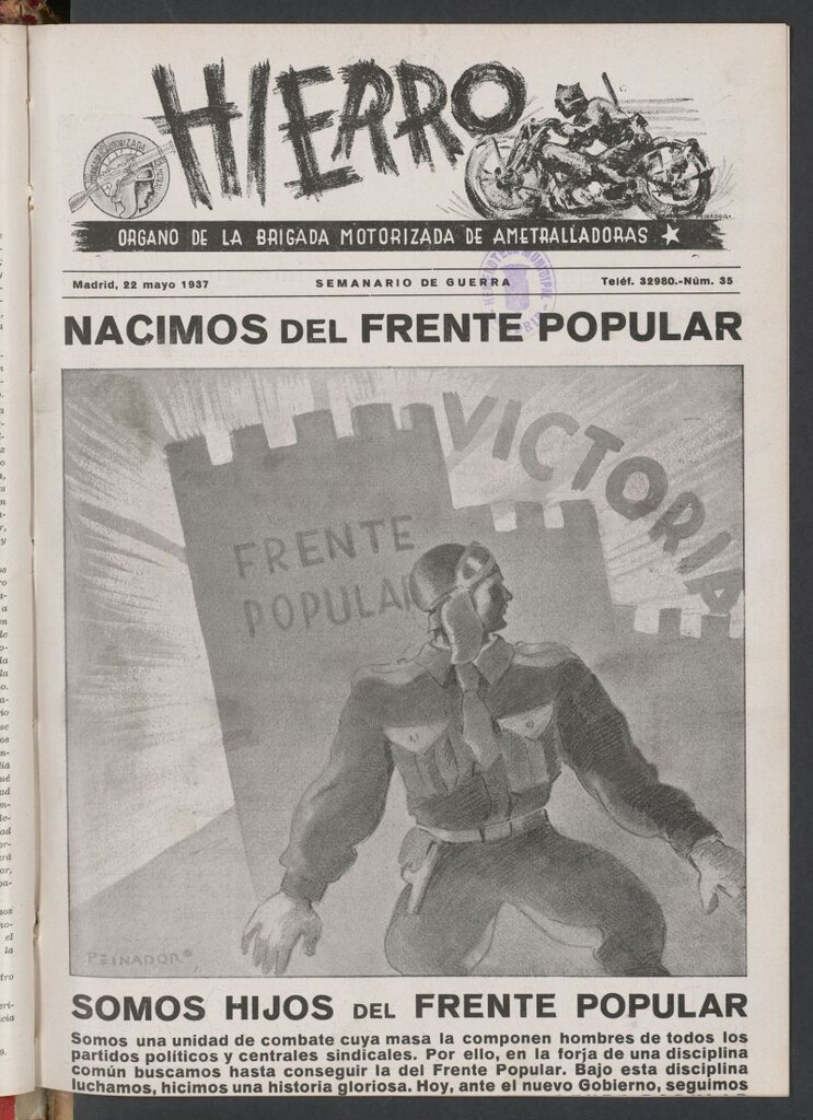 Miniatura de Hierro : órgano del Batallón de Hierro, Brigada Motorizada de Ametralladoras : semanario de guerra del 22 de mayo de 1937