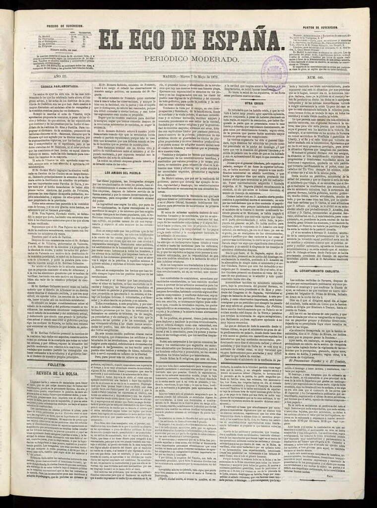 Miniatura de El Eco de España del 7 de mayo de 1872