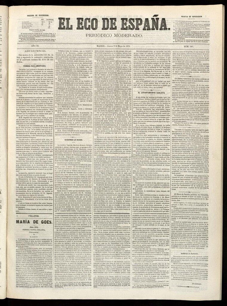 Miniatura de El Eco de España del 9 de mayo de 1872