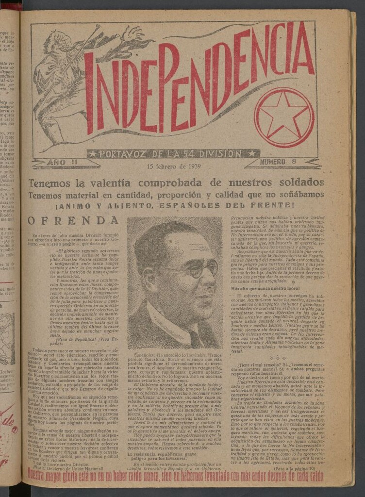 Miniatura de Independencia : portavoz de la 54 División del 15 de febrero de 1939