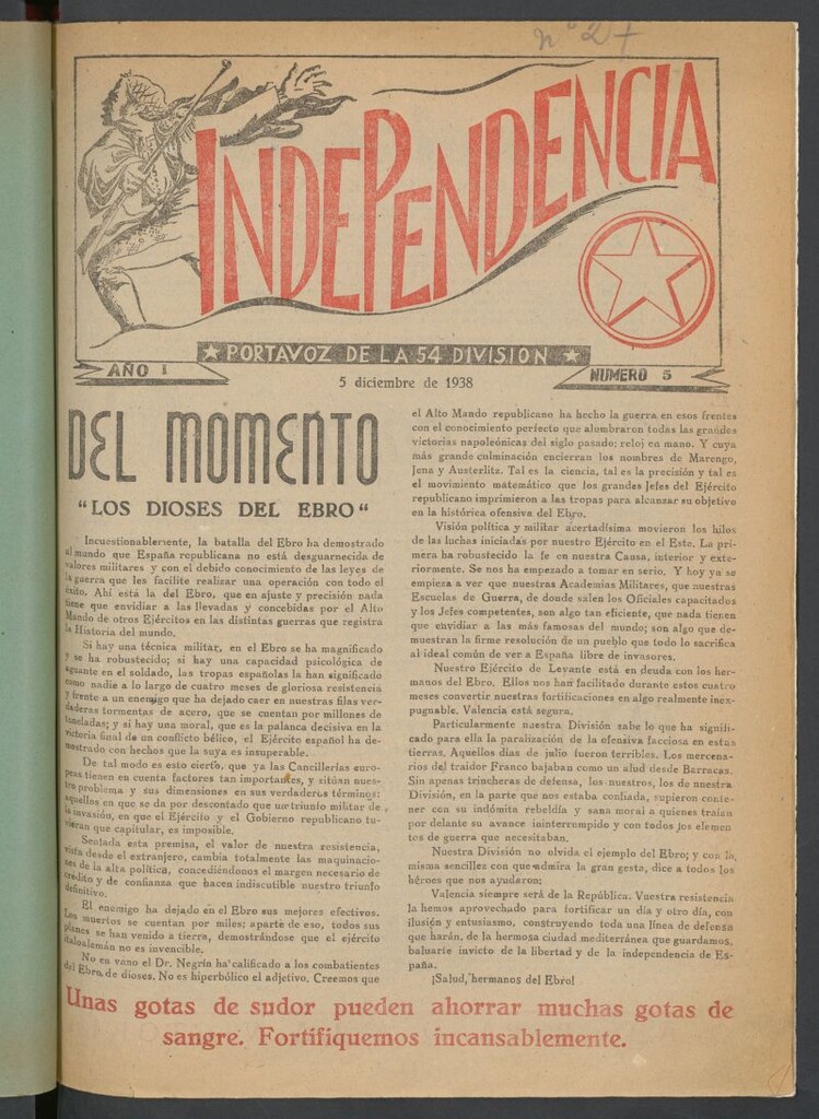 Miniatura de Independencia : portavoz de la 54 División del 5 de diciembre de 1938