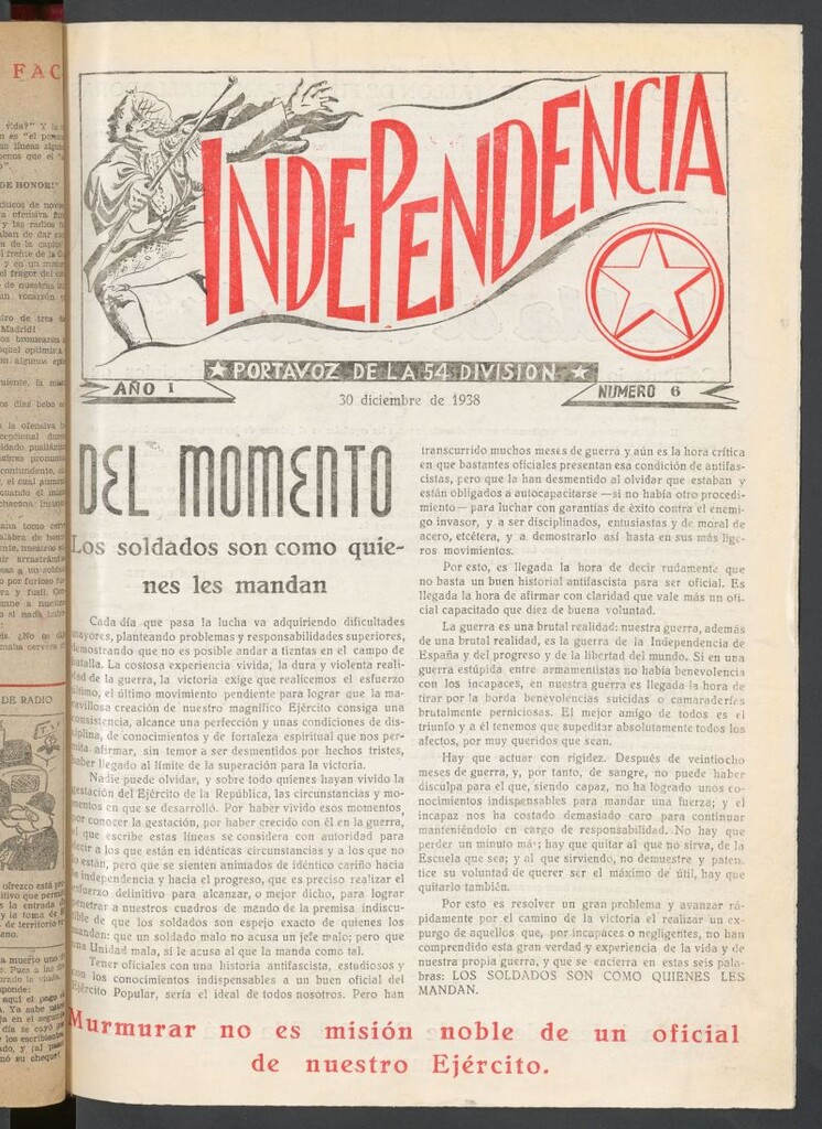 Miniatura de Independencia : portavoz de la 54 División del 30 de diciembre de 1938
