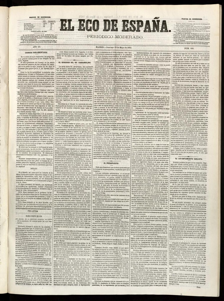 Miniatura de El Eco de España del 12 de mayo de 1872