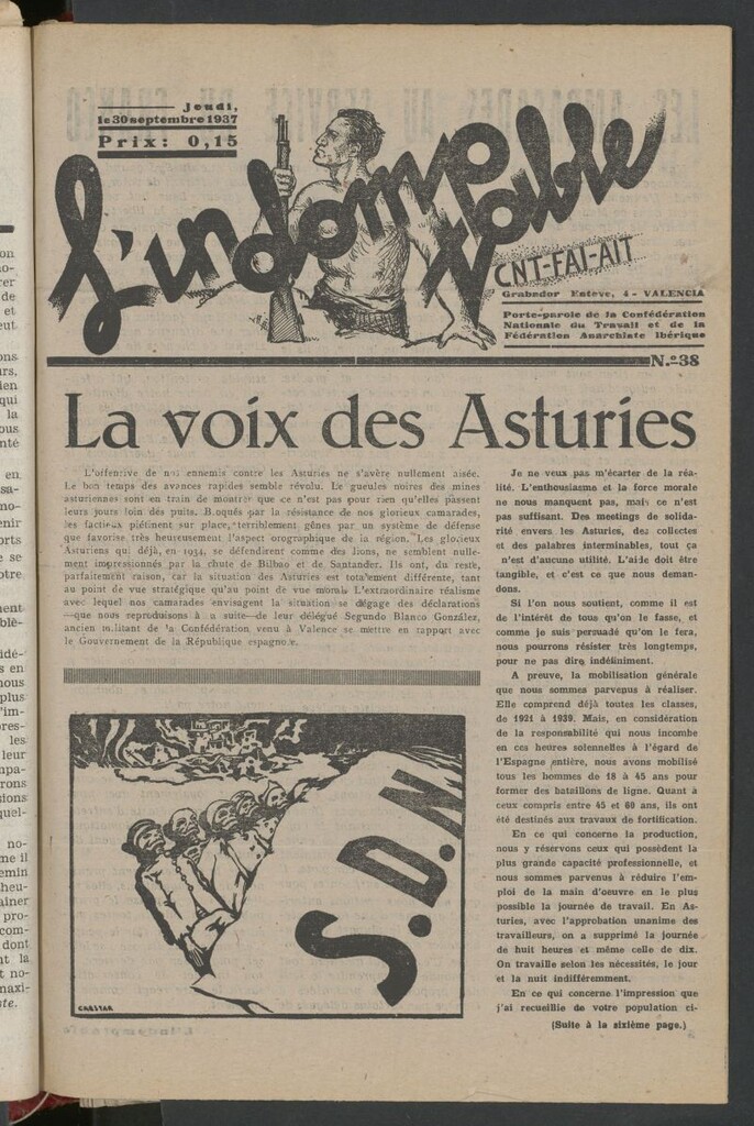 Miniatura de L´Indomptable : porte-parole de la Confédération Nationale de Travail et de la Fédération Anarchiste Ibérique. 30 septembre de 1937