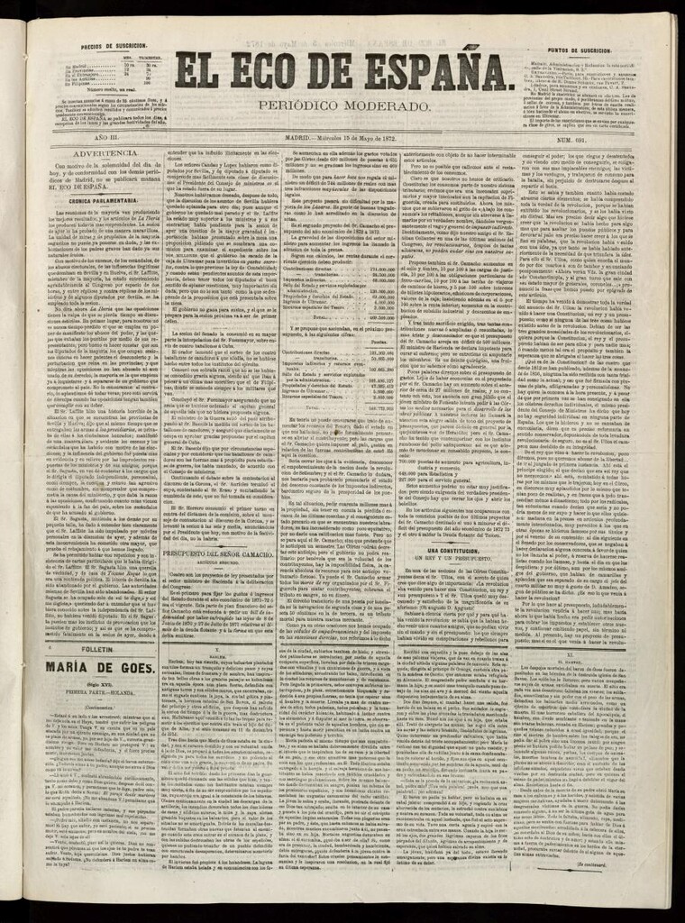 Miniatura de El Eco de España del 15 de mayo de 1872