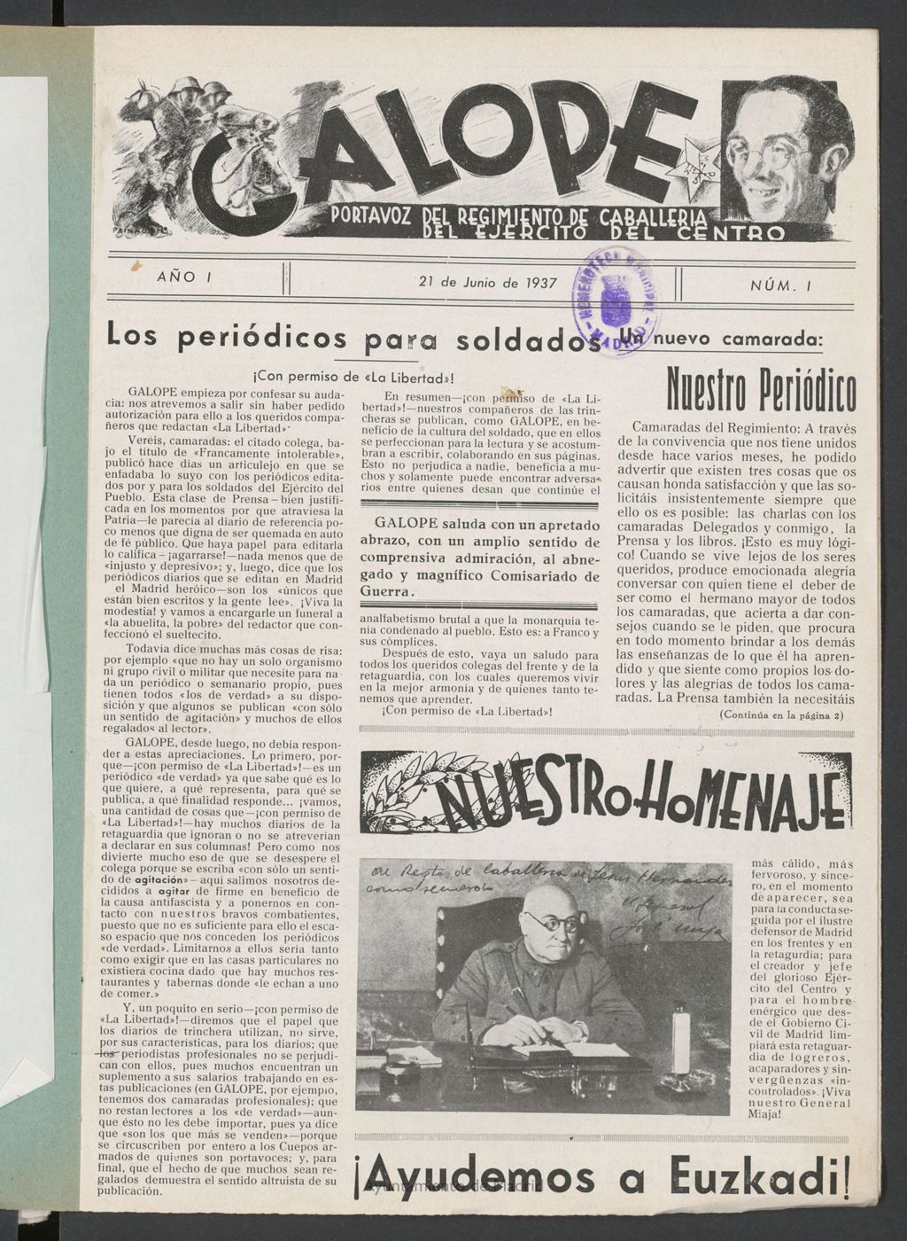 Miniatura de Galope : portavoz del Regimiento de Caballería del Ejercito del Centro del 21 de junio de 1937