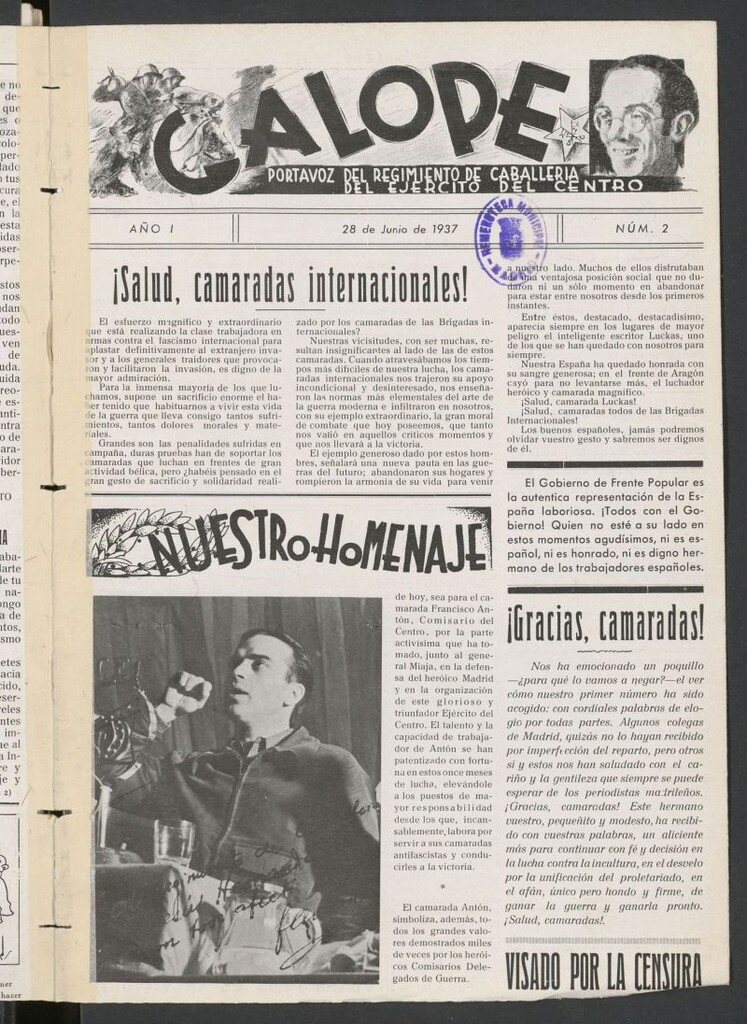 Miniatura de Galope : portavoz del Regimiento de Caballería del Ejercito del Centro del 28 de junio de 1937
