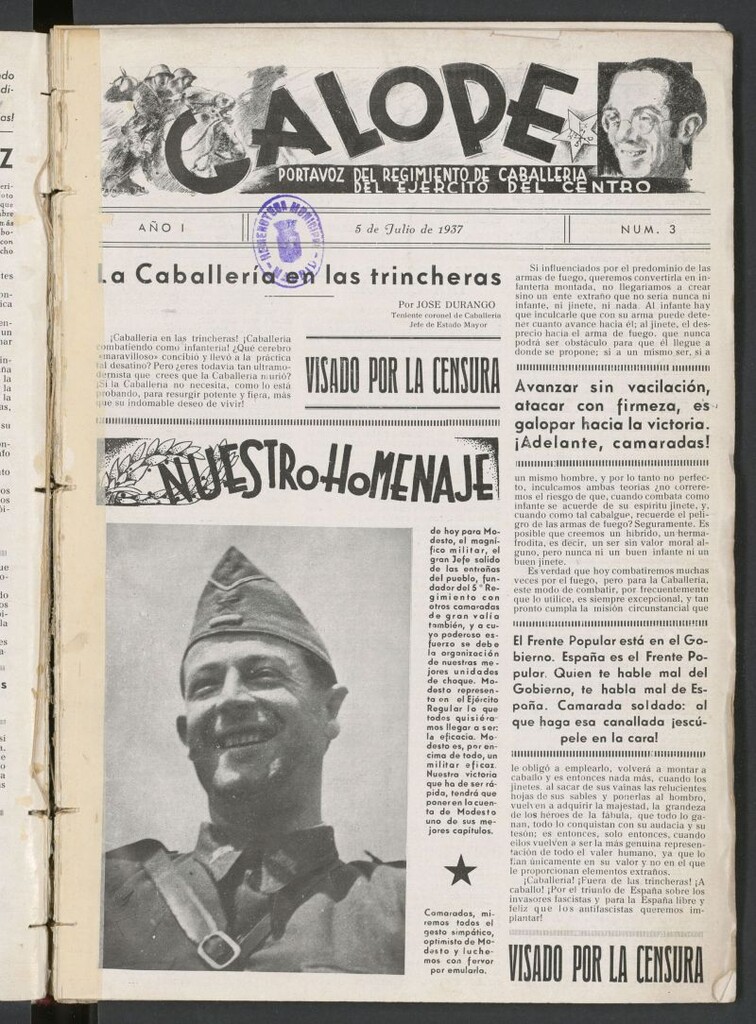 Miniatura de Galope : portavoz del Regimiento de Caballería del Ejercito del Centro del 5 de julio de 1937