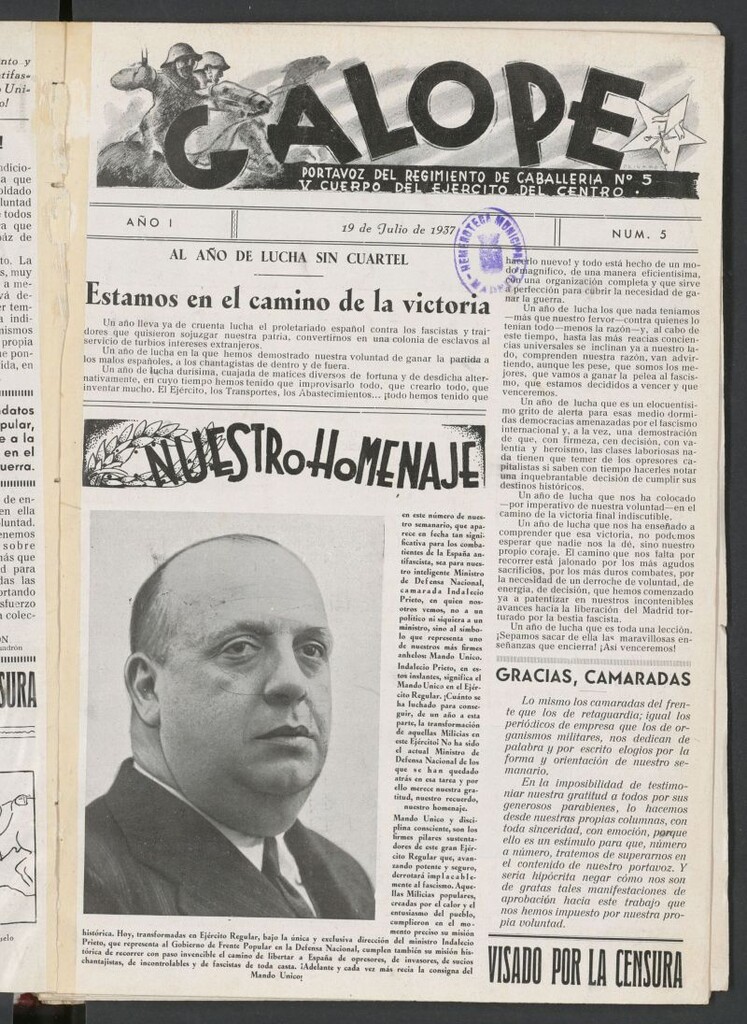 Miniatura de Galope : portavoz del Regimiento de Caballería del Ejercito del Centro del 19 de julio de 1937