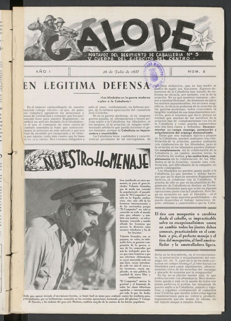 Miniatura de Galope : portavoz del Regimiento de Caballería del Ejercito del Centro del 26 de julio de 1937