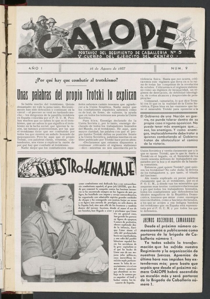 Miniatura de Galope : portavoz del Regimiento de Caballería del Ejercito del Centro del 16 de agosto de 1937