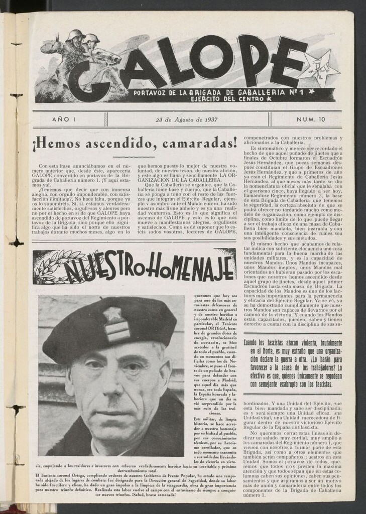 Miniatura de Galope : portavoz del Regimiento de Caballería del Ejercito del Centro del 23 de agosto de 1937