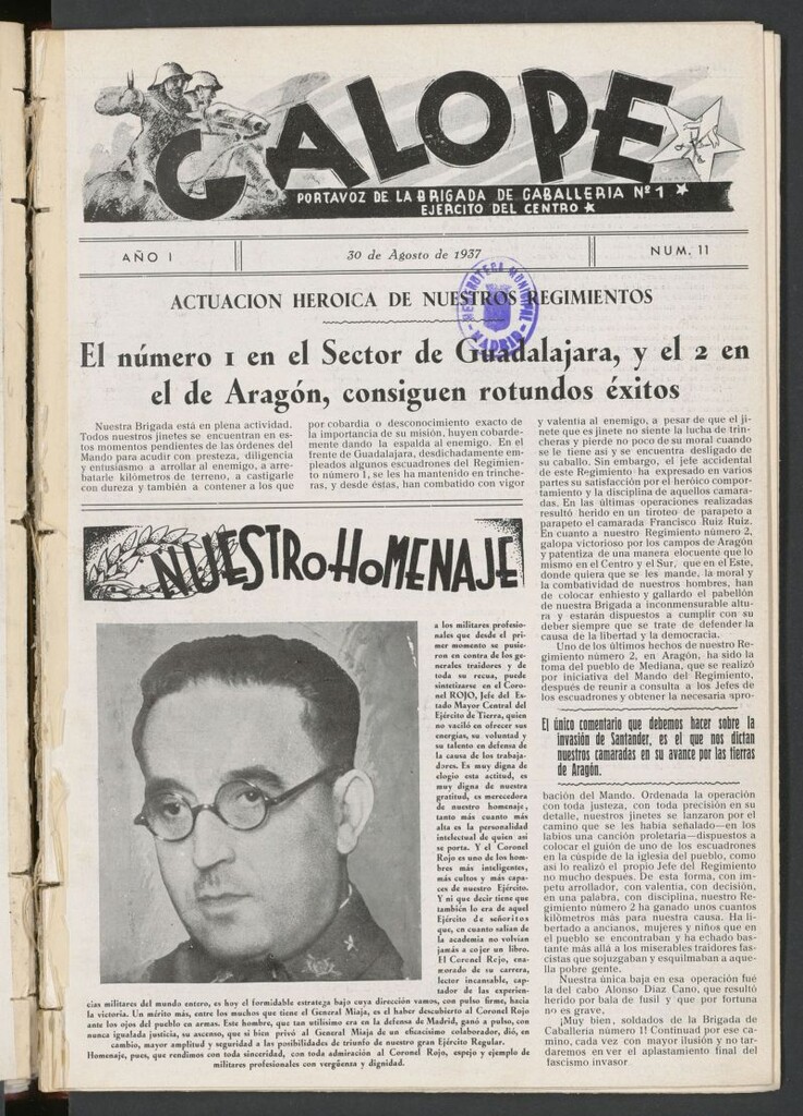 Miniatura de Galope : portavoz del Regimiento de Caballería del Ejercito del Centro del 30 de agosto de 1937
