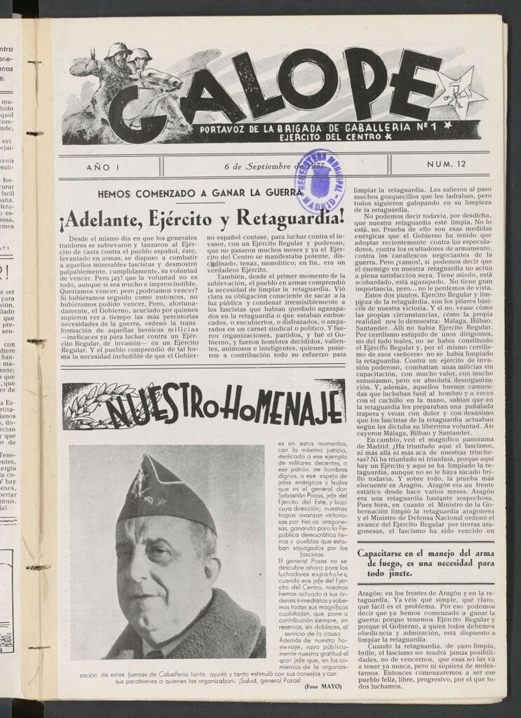 Miniatura de Galope : portavoz del Regimiento de Caballería del Ejercito del Centro del 6 de septiembre de 1937