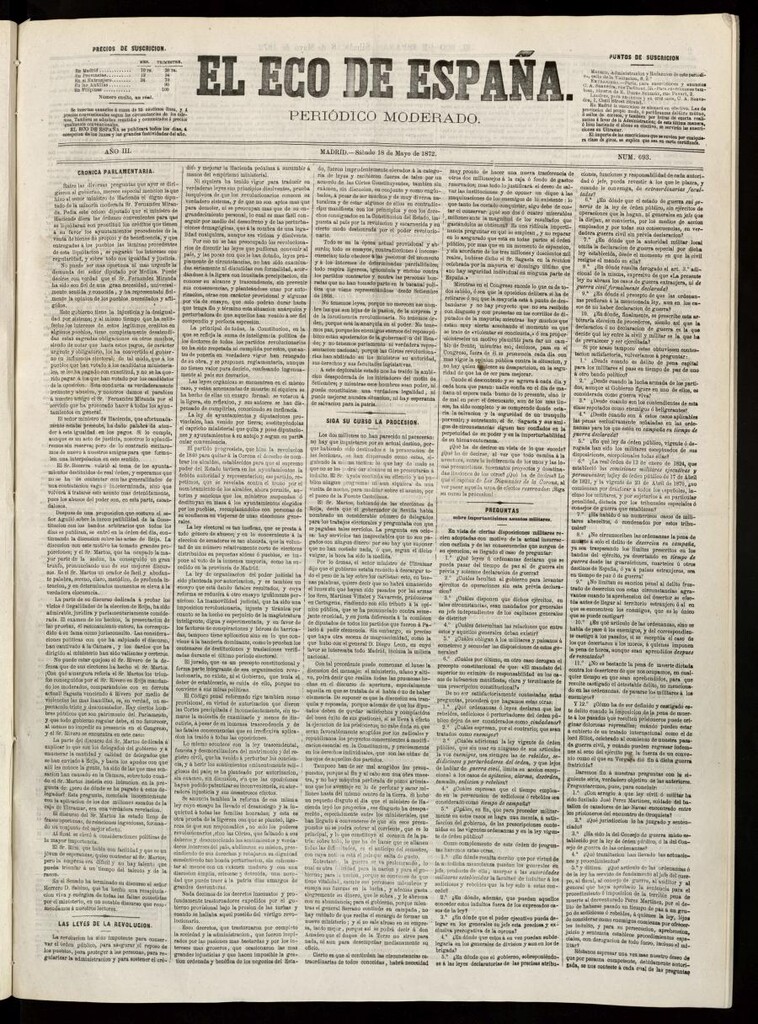 Miniatura de El Eco de España del 18 de mayo de 1872