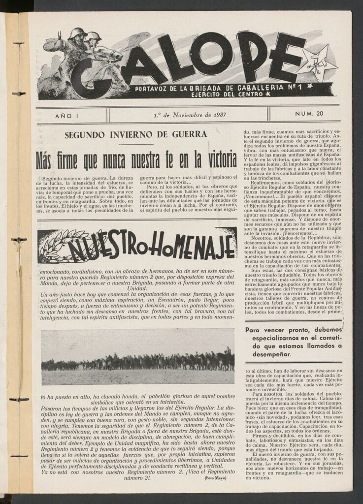 Miniatura de Galope : portavoz del Regimiento de Caballería del Ejercito del Centro del 1 de noviembre de 1937