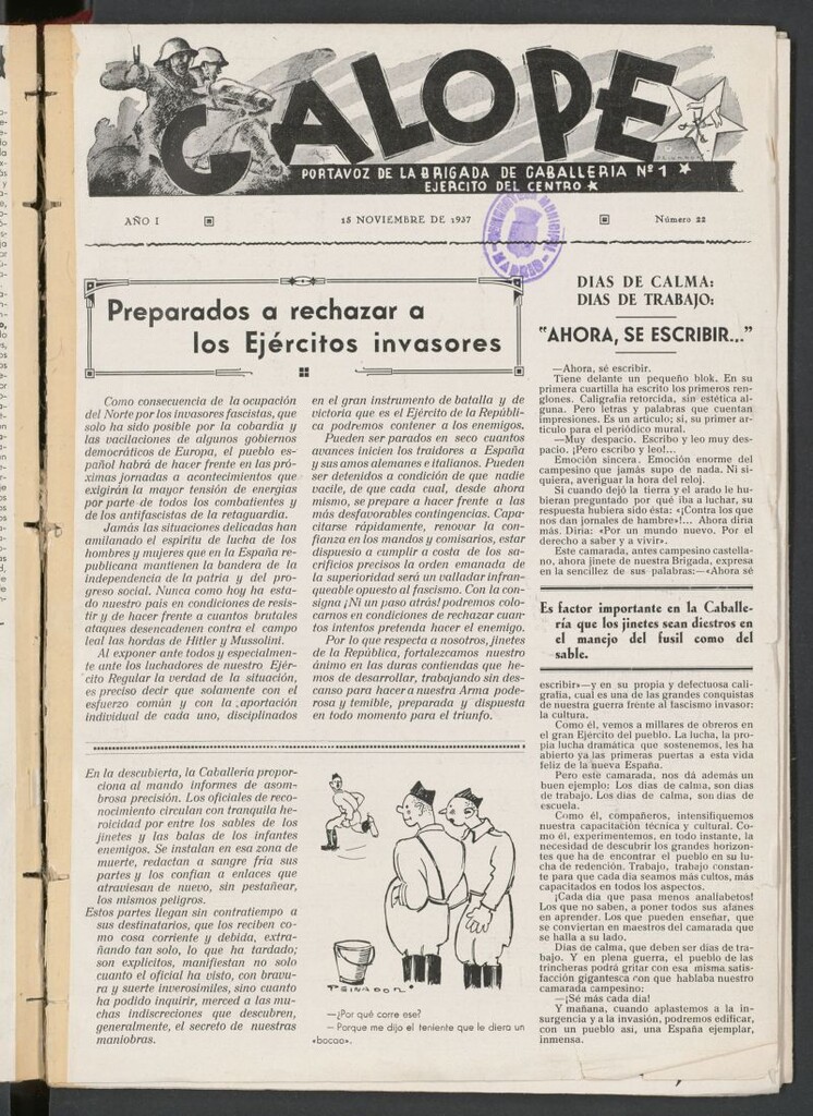 Miniatura de Galope : portavoz del Regimiento de Caballería del Ejercito del Centro del 15 de noviembre de 1937