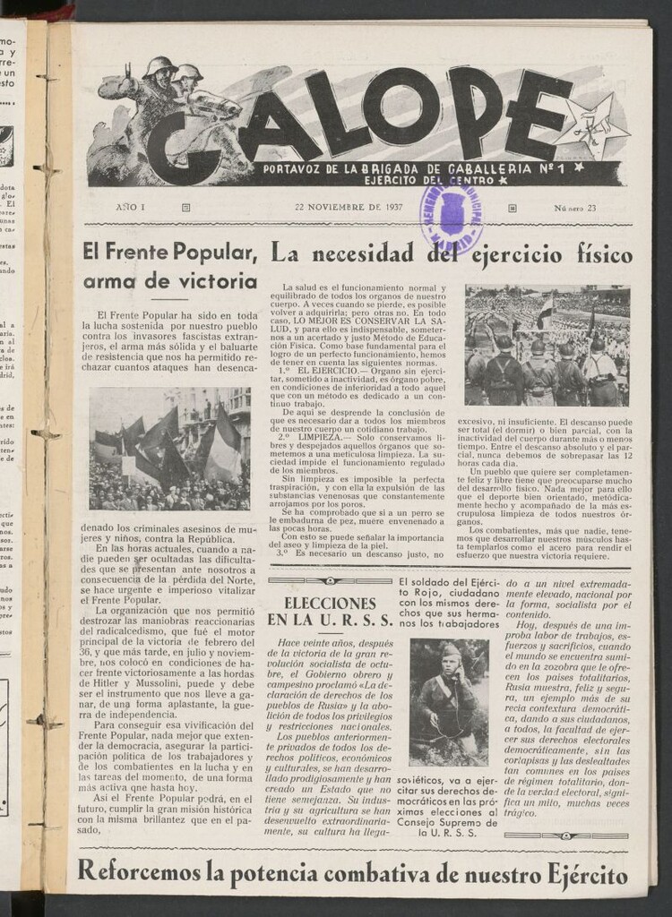 Miniatura de Galope : portavoz del Regimiento de Caballería del Ejercito del Centro del 22 de noviembre de 1937