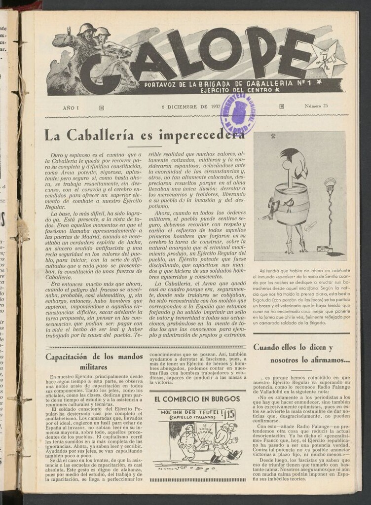 Miniatura de Galope : portavoz del Regimiento de Caballería del Ejercito del Centro del 6 de diciembre de 1937