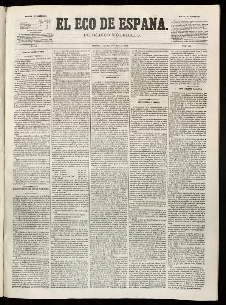 Miniatura de El Eco de España del 19 de mayo de 1872