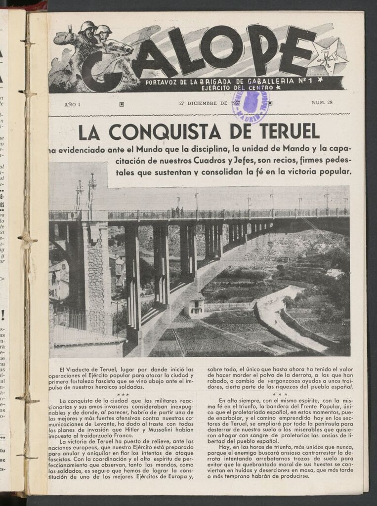 Miniatura de Galope : portavoz del Regimiento de Caballería del Ejercito del Centro del 27 de diciembre de 1937
