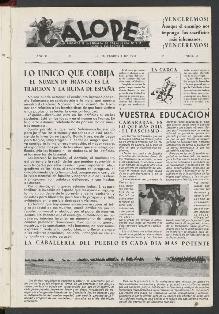 Miniatura de Galope : portavoz del Regimiento de Caballería del Ejercito del Centro del 7 de febrero de 1938