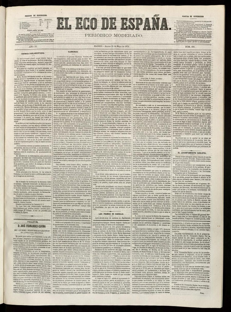 Miniatura de El Eco de España del 21 de mayo de 1872
