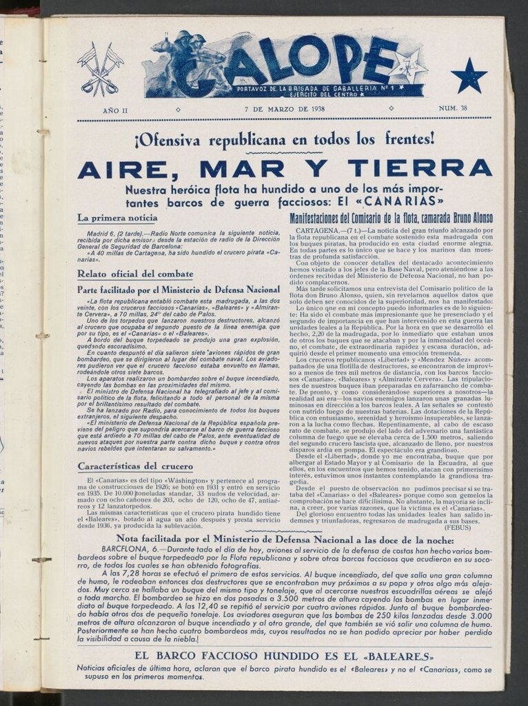 Miniatura de Galope : portavoz del Regimiento de Caballería del Ejercito del Centro del 7 de marzo de 1938